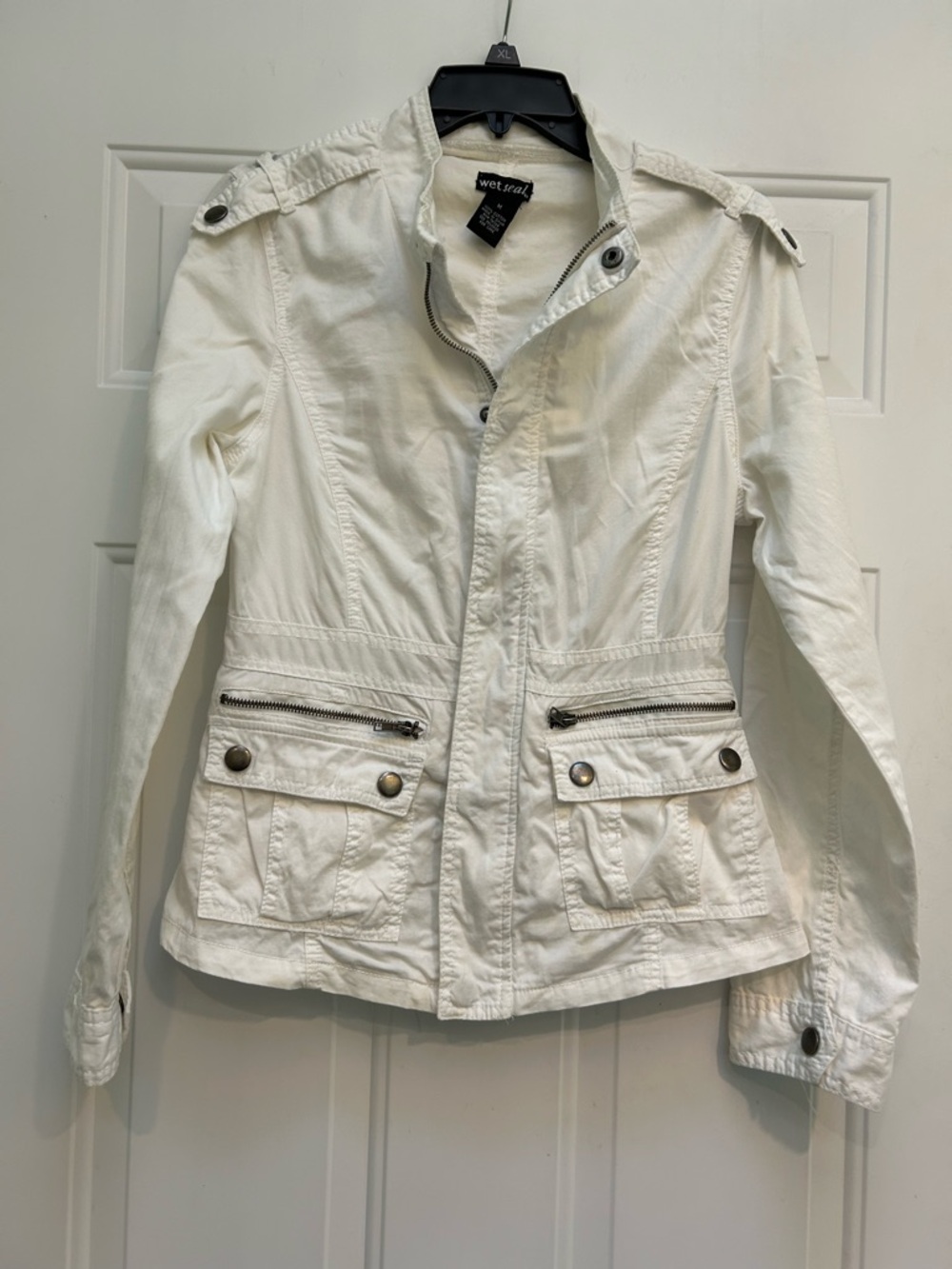 Wet Seal White Utility Jacket with Zip Pockets M